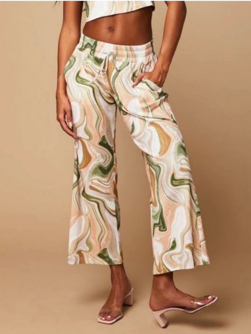 Beach Riot Marble Ribbed Hailey Pull On Cropped Pants Sz.M